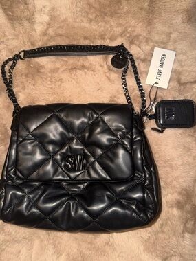 Steve Madden Black Quilted Shoulder Bag with Chain Strap